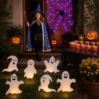 Halloween party set: 6x vrtni ukras + 80 LED mreža + čarobnjački plašt s kapom 1