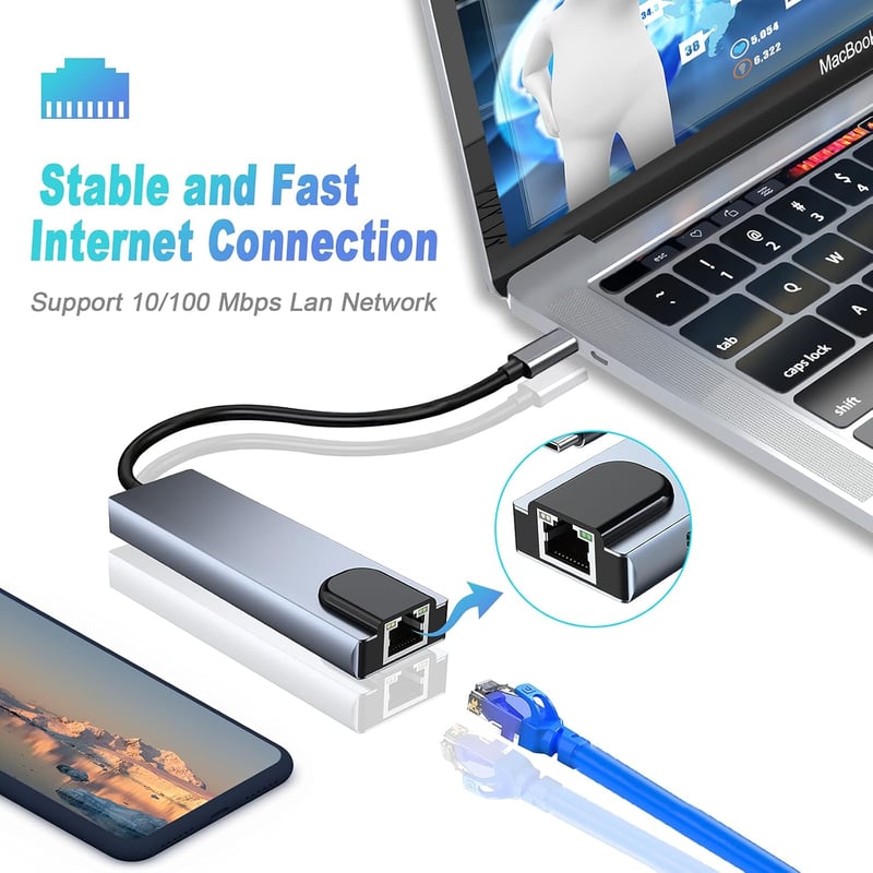 Macbook 5 az 1-ben USB-C Hub: 4K HDMI, Ethernet, 100W PD, iPad kompatibilis