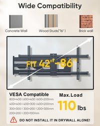 FORGING MOUNT Dönthető-Forgatható TV Fali Tartó 42-86" Képernyőkhöz, 109 cm Extra Hosszú Karral, 50 kg Teherbírással, Lapos/Ívelt TV-hez, VE 2
