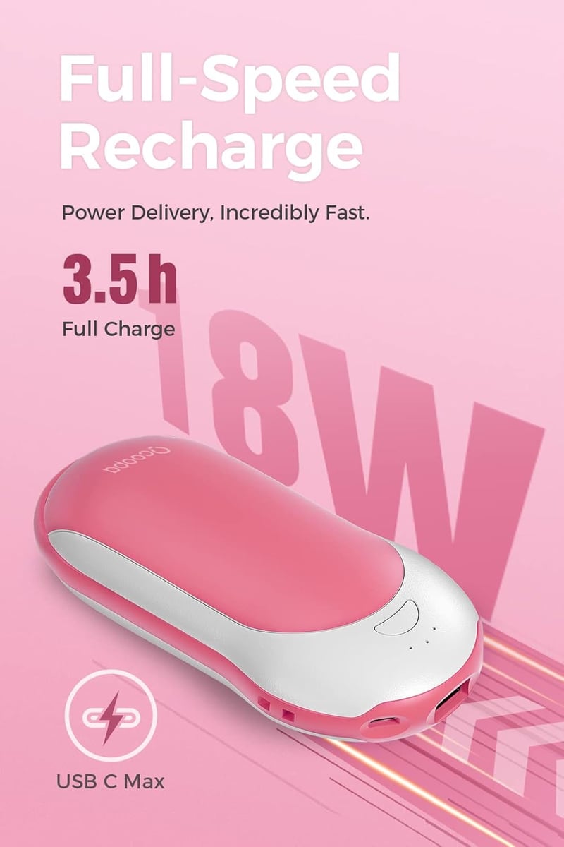 OCOOPA 10000 mAh-s gyorstöltős kézimelegítő powerbank, 15 órás üzemidő, 3 fokozat