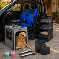 Cestovný balíček do auta: 2x poťah + 2x výplň medzier + box pre psa + 2x gél + organizér 1