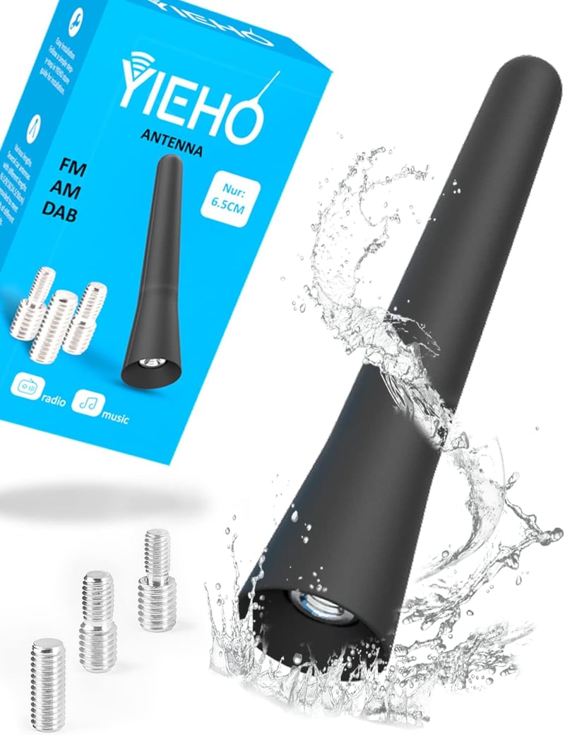 YIEHO Univerzális Rövid Autóantenna - 6,5 cm Mini Tetőantenna Kiváló FM/DAB Vétel, 3 Adapterrel, Minden Autótípushoz Kompatibilis