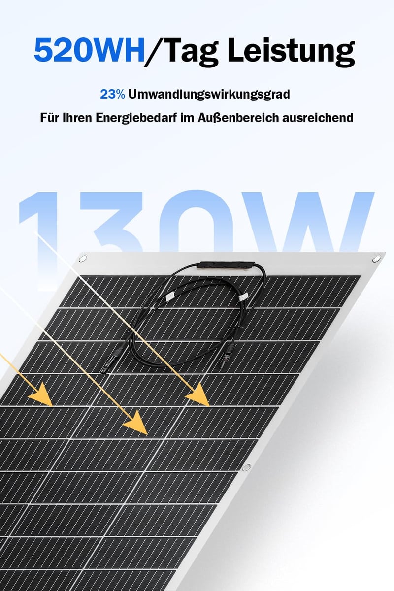 ECO-WORTHY 260W Flexibilis Napelem (2x130W) - Üvegszálas, 12BB Monokristályos, 23% Hatásfokú - Erkélyre, Lakóautóra, Hajóra, Kempingezéshez,