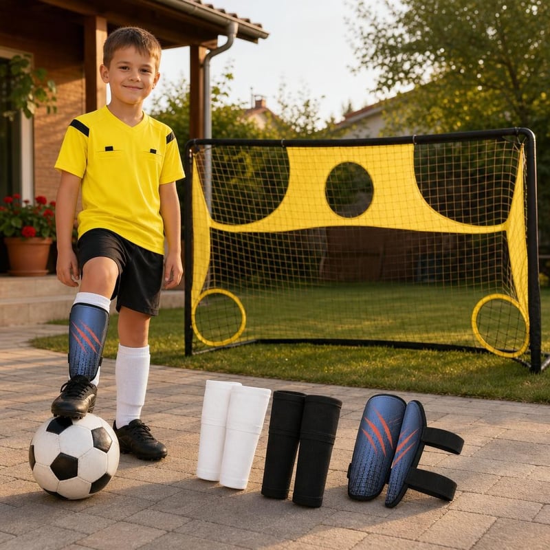 Futbalový set Focikaland: 1x dres XL + 1x chrániče L + 2x štulpne M/L + 1x lopta č.3 + 1x sieť na tréning
