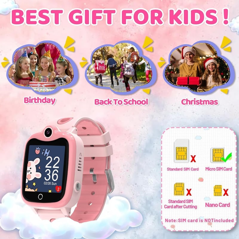 4G-s Gyerek Okosóra GPS-szel, Videohívással és SOS Funkcióval - Vízálló Játékos Smartwatch Kamerával