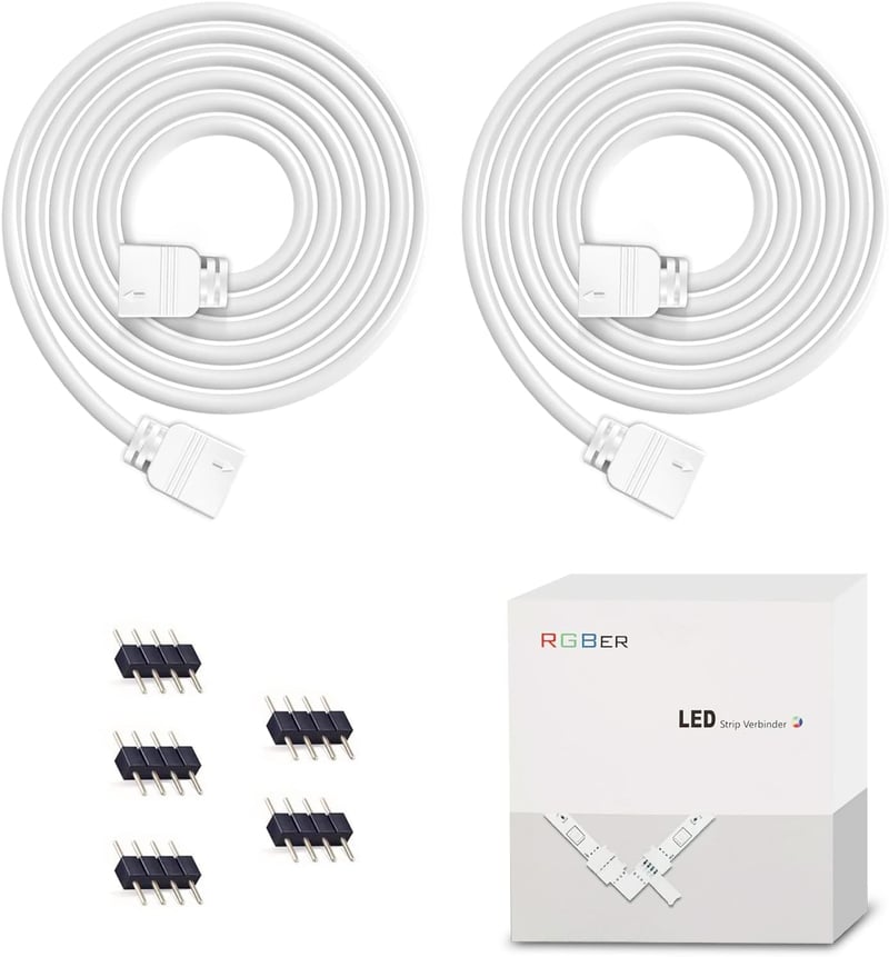 Plozoe LED Szalag Hosszabbító Kábel - 2 db 2m Fehér 4-Pin Csatlakozó RGB 3528 5050 2835 LED Szalaghoz - Szerszám Nélküli Telepítés