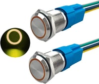 Aiqeer 16 mm-es Nyomógomb Kapcsoló Szett (2 db) - 12V/24V 5A Autó Indító Kapcsoló, IP67 Vízálló Rozsdamentes Acél, Előre Kábelezett Aljzatta 1