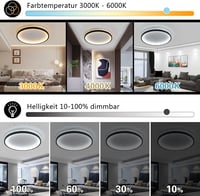SEATAIN LED Mennyezeti Lámpa 50W - Fekete, Kerek, 50cm, Távirányítós, Fényerőszabályozható, 3000K-6000K, 5000lm, Memória Funkcióval, Éjszaka 6