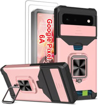 Google Pixel 6A rózsaszín védőtok kameravédelemmel, üvegfóliával és kártyatartóval 1