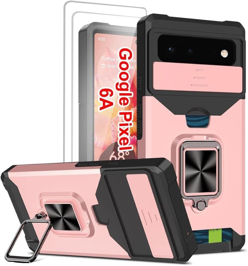 Google Pixel 6A rózsaszín védőtok kameravédelemmel, üvegfóliával és kártyatartóval
