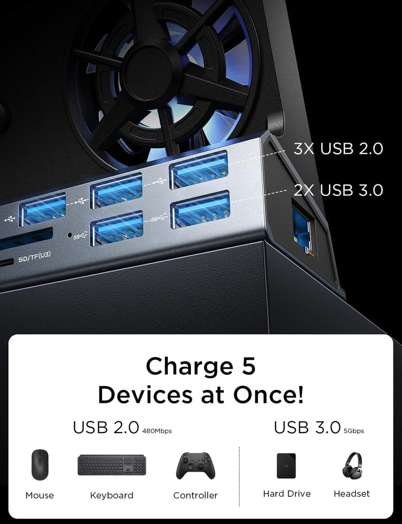 LISEN 13-in-1 Dokkoló Steam Deck/Legion Go/ROG Ally/MSI Claw Konzolokhoz - Kettős Hűtőventilátorral, 4K HDMI, 5 USB Port, Gigabit Ethernet, 