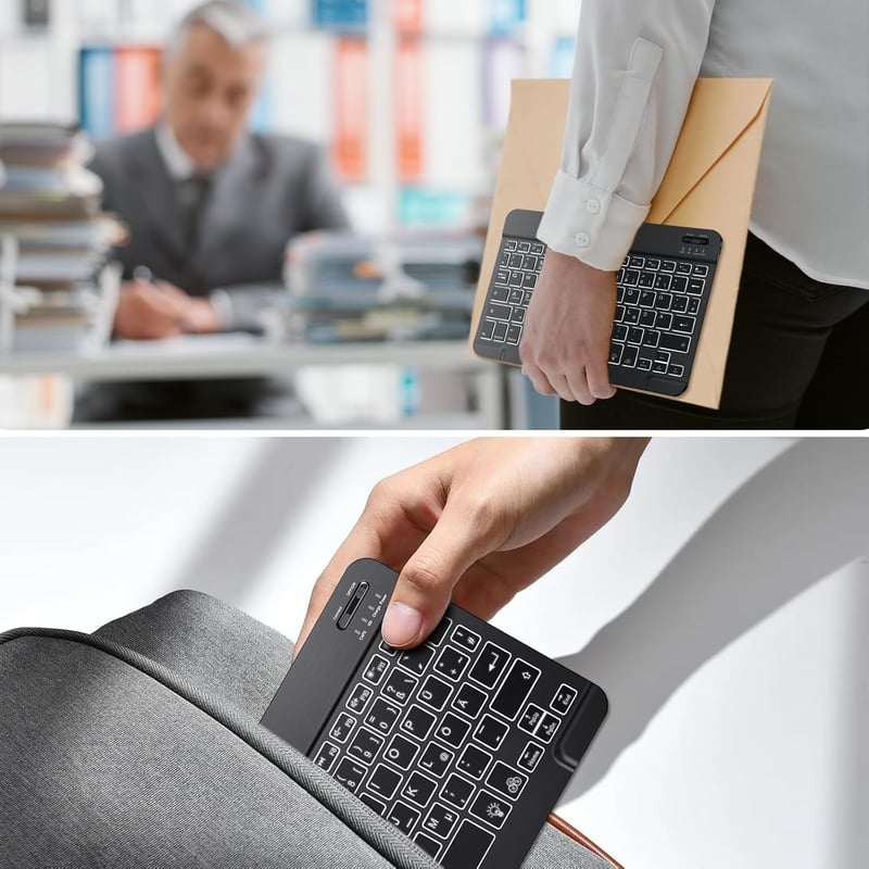 TECURS vezeték nélküli QWERTZ billentyűzet és egér szett iPadhez, 7 színű háttérvilágítással, fekete
