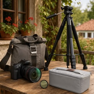 Set za fotografe: 49 mm UV filter + torba za fotoaparat + 190 cm stativ