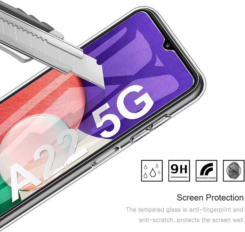 Samsung Galaxy A22 5G átlátszó szilikon tok + 3db fólia, ütésálló