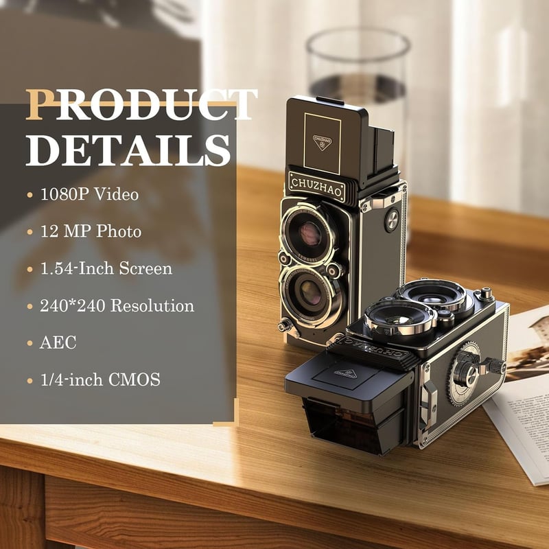 Beedove Retro Mini Digitális Fényképezőgép 1080P FHD Videó 12MP Autófókusz Vintage Kamera 16GB Kártyával Kezdőknek és Gyerekeknek