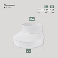 Vent Systems Szellőzőcső Szűkítő Adapter 150-100 mm - Fehér Műanyag Légcsatorna Átalakító HVAC Rendszerekhez, Könnyen Szerelhető 2