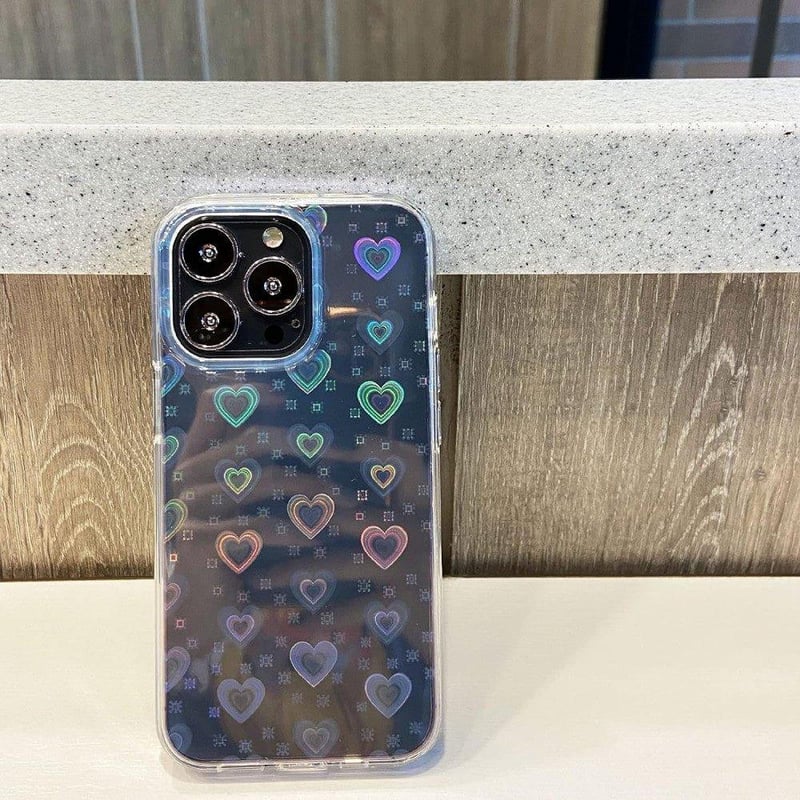 iPhone 13 Pro Max átlátszó, szívecskés szilikon védőtok, ütésálló