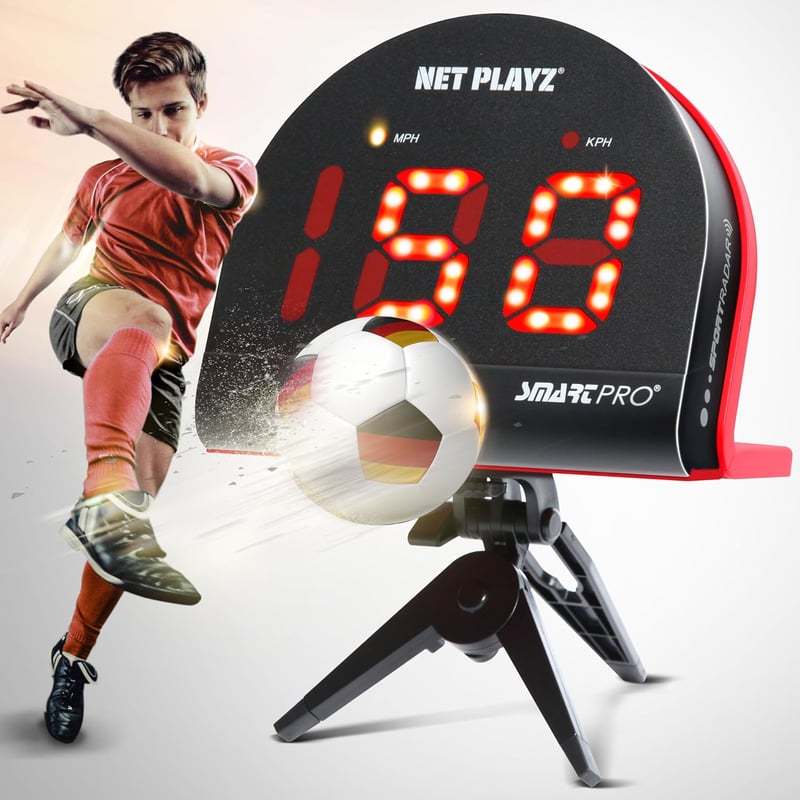 NET PLAYZ Futball Radar Sebességmérő - Edzőfelszerelés Sebességérzékelővel, Állítható Szögű Sporteszköz Futball, Golf, Baseball és Más Sport - Black, M