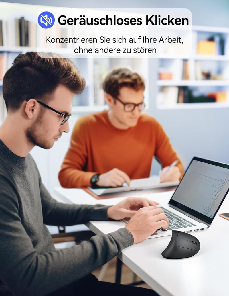 TECKNET Ergonomikus Vezeték Nélküli Egér - Újratölthető, 4800 DPI, Csendes Kattintás, 6 Gomb, LED Kijelző, Fekete