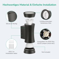 EDISHINE Kétirányú LED Kültéri-Beltéri Fali Lámpa, Sötétszürke Fém, IP44 Vízálló, GU10 Foglalat, Modern Terasz Erkély Világítás 3