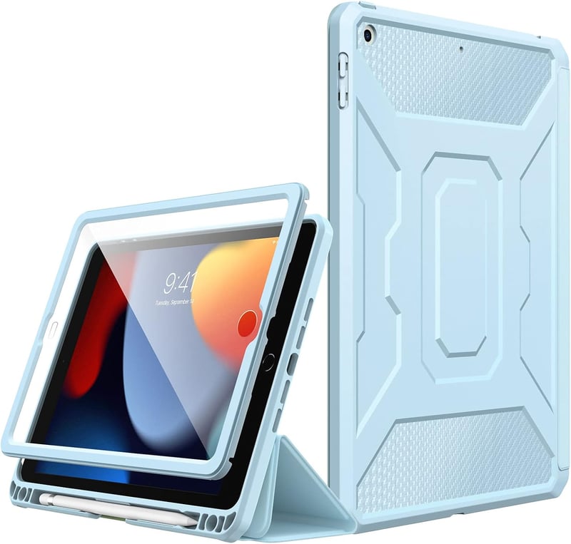 iPad 10,2" Védőtok Beépített Kijelzővédővel - MoKo Égkék Tok 7-9. Generációs iPadhez