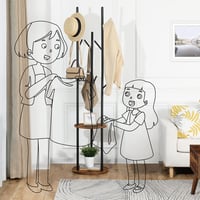 HOOBRO Ipari Stílusú Álló Fogas 175 cm - Sötétbarna Fém és Fa Kombinációjú Ruhaállvány, Helytakarékos, Stabil Kivitel 2
