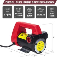 LEMOTO 175W Elektromos Gázolaj és Kerozin Szivattyú 45L/perc, 12V 2