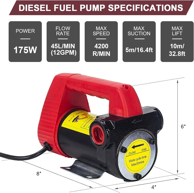 LEMOTO 175W Elektromos Gázolaj és Kerozin Szivattyú 45L/perc, 12V