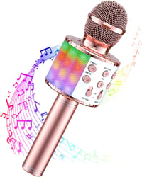 Wowstar LED-es Bluetooth Karaoke Mikrofon Hangszóróval, Rozéarany - Android/iOS 1