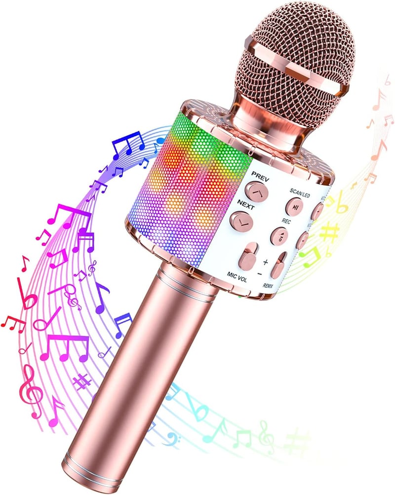 Wowstar LED-es Bluetooth Karaoke Mikrofon Hangszóróval, Rozéarany - Android/iOS