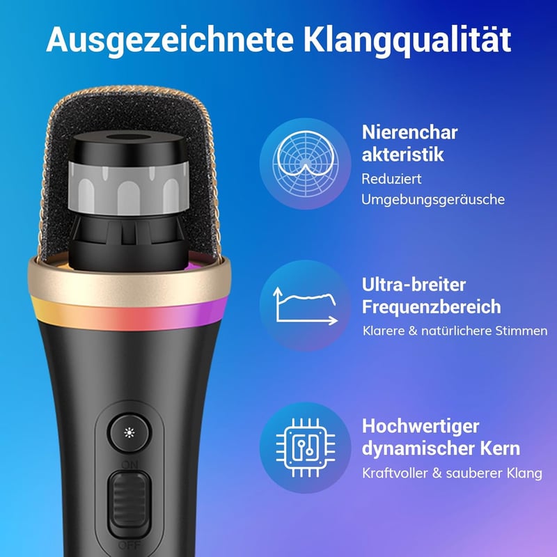 TONOR RGB XLR Karaoke Mikrofon, 5m Kábellel, Fekete Szuperkardioid