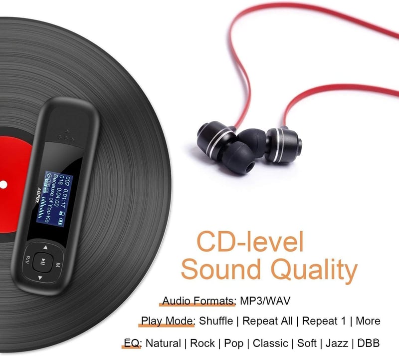 AGPTEK 8GB Mini MP3 Lejátszó FM Rádióval és Hangrögzítővel, Fekete-Piros