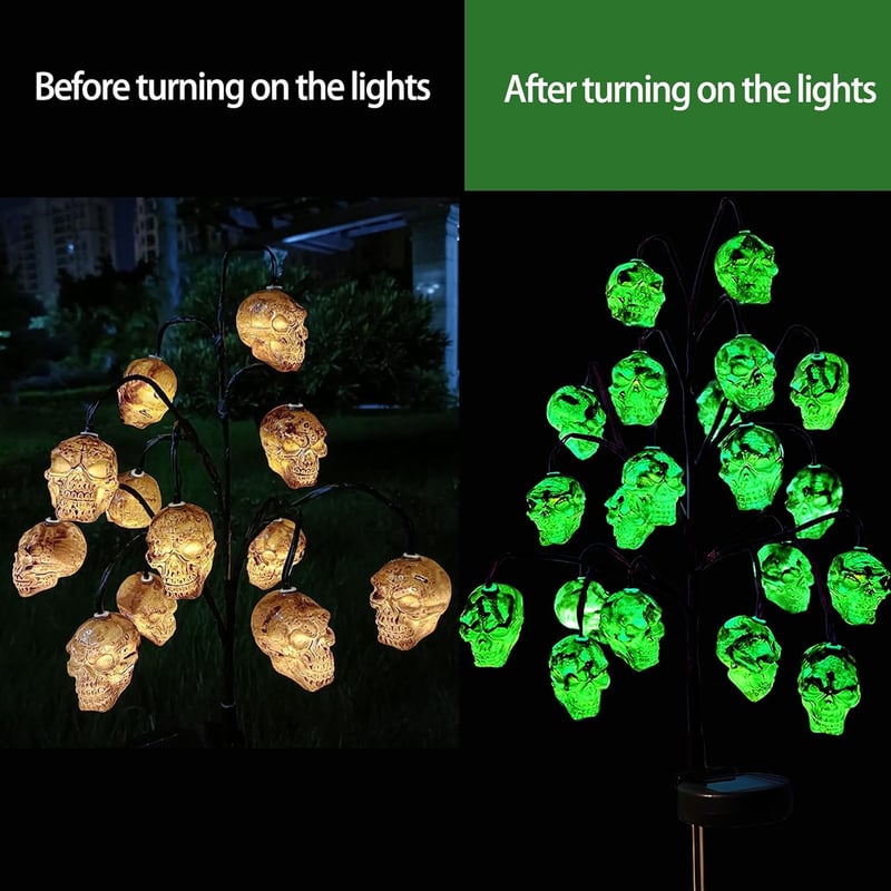 Weiongppy Halloween Kerti Napelemes Koponya Fényfüzér - 20 LED Zöld Világítás, IP54 Vízálló, Kültéri Dekoráció Kertbe, Fára, Ablakba