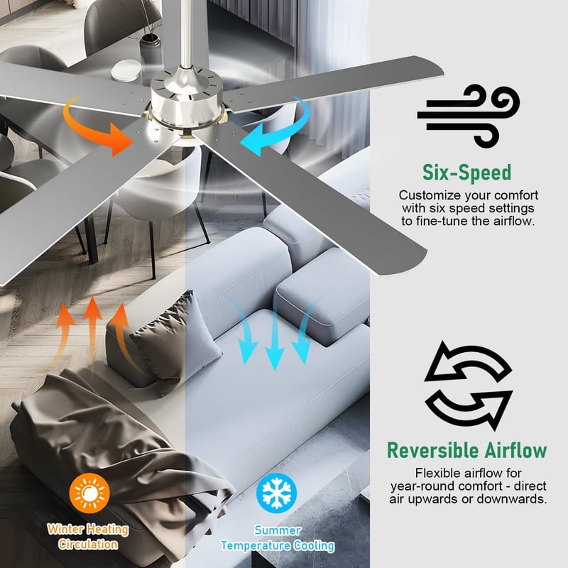 ORTHLAND 132 cm Csendes Mennyezeti Ventilátor LED Világítással, Távirányítóval, 6 Sebességgel, DC Motorral Hálószobába, Teraszra, Gyerekszob