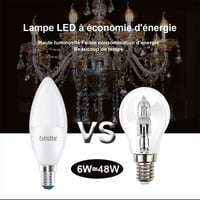 EXTRASTAR E14 LED Izzó, C37, 6W (48W), 480lm, 6500K Hideg Fehér, Nem Szabályozható, 6 Darabos Csomag, Energiatakarékos 5