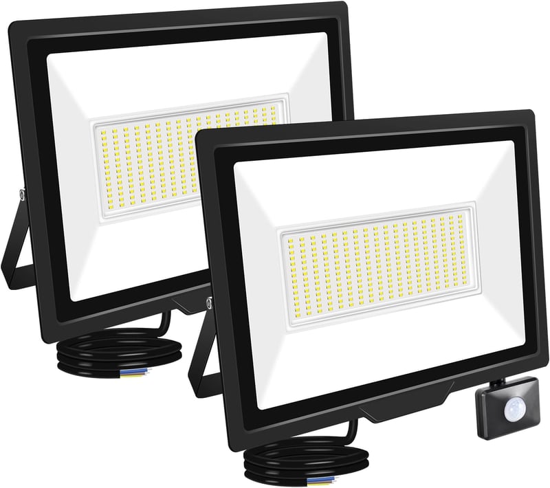 RIGIDON 2x200W Kültéri LED Reflektor Mozgásérzékelővel - 20000 Lumen, 6000K Hideg Fehér, IP66 Vízálló Fényvető Kerthez, Garázshoz, Ház Falár