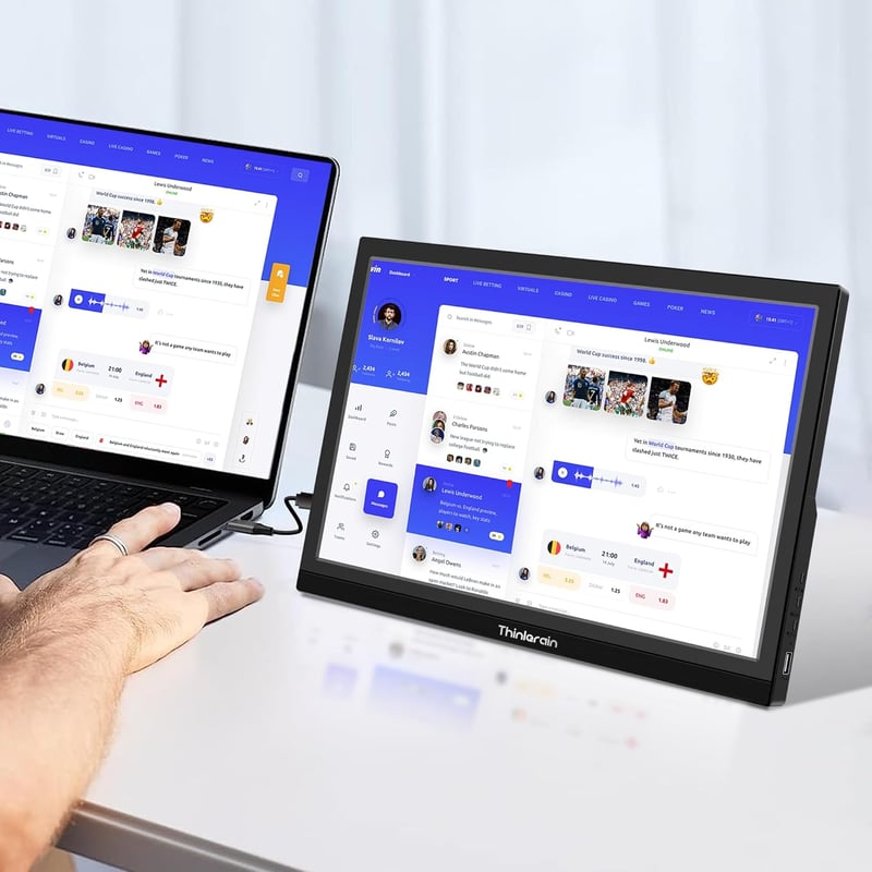 Thinlerain 15,6" Hordozható Monitor FHD 1920x1080 - HDMI, USB-C Csatlakozás, Beépített Hangszóró, MacBook, PC, Laptop, Xbox, PS4 Kompatibili