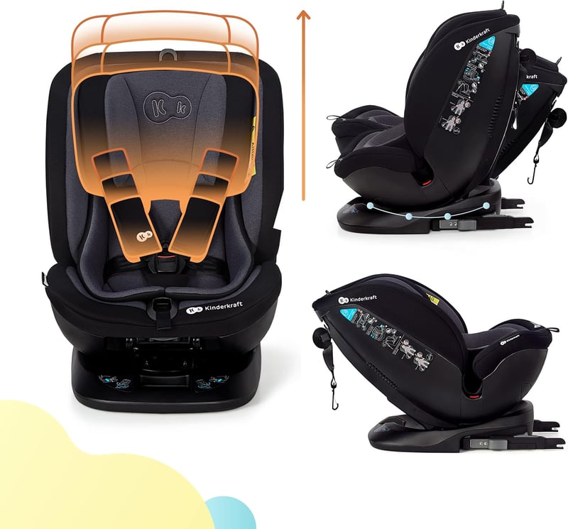 Kinderkraft Xpedition 360° Forgatható Gyerekülés, Isofix Rögzítéssel, 0-36 kg, 7 Pozíciós Dönthetőség, 5-Pontos Biztonsági Öv, Fekete