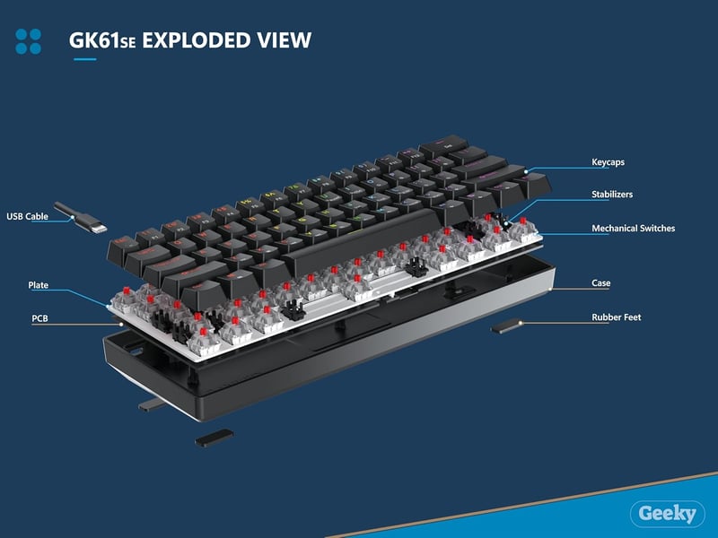 GK61 SE 60% Mechanikus Gamer Billentyűzet | RGB LED | Barna Kapcsoló | ANSI US