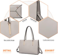 Miss Lulu Elegáns Nagy Női Válltáska - Szürke PU Bőr Shopper Állítható Pánttal 3