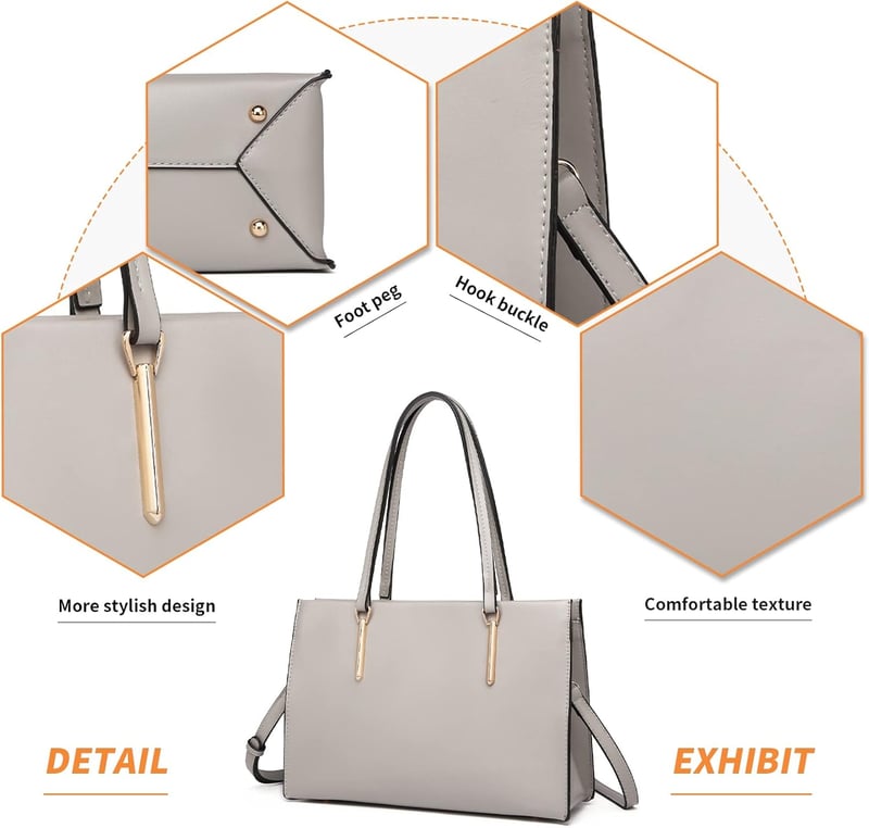 Miss Lulu Elegáns Nagy Női Válltáska - Szürke PU Bőr Shopper Állítható Pánttal