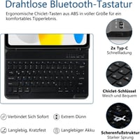 TQQ Levehető Bluetooth Billentyűzetes Tok iPad A16 11 Gen 2025/10 Gen 2022 (11/10.9") Készülékekhez - Német QWERTZ Kiosztás, Többféle Látósz 4