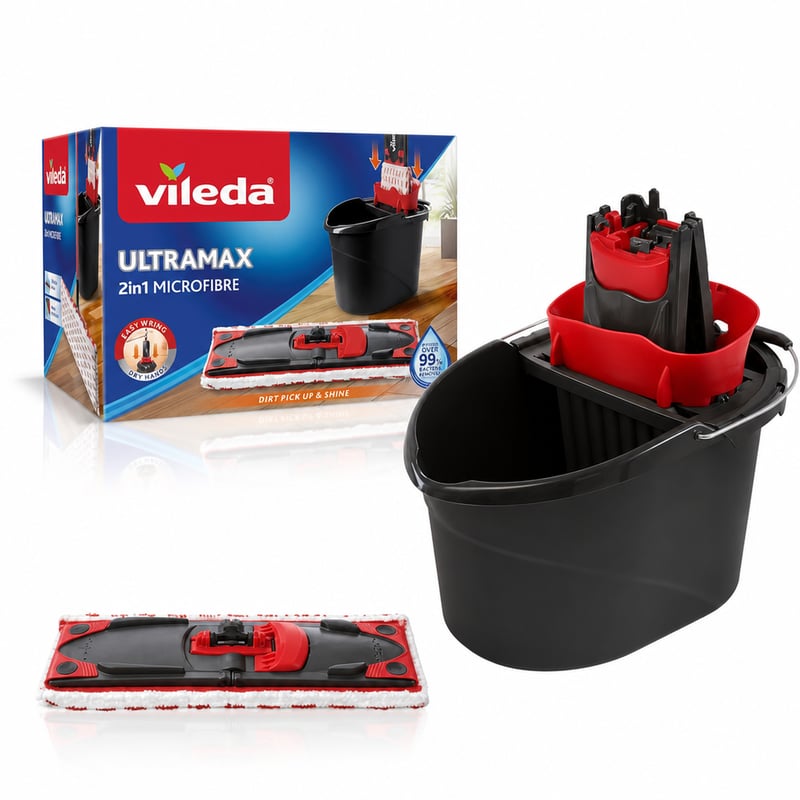 Vileda Ultramax 2u1 set plosnatog mopa s kantom i mikrofibra navlakom — bez drške, stanje kao novo (stanje: vidi 2. sliku)