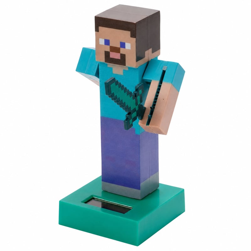 Solárna figúrka Puckator FF139 Minecraft Steve – chybná, čiastočne funkčná: chýba polovica ruky (stav: pozri 2. obrázok)