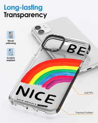 iPhone 11 Átlátszó Szilikon Tok "Be Nice" Felirattal és Szivárvány Mintával 2