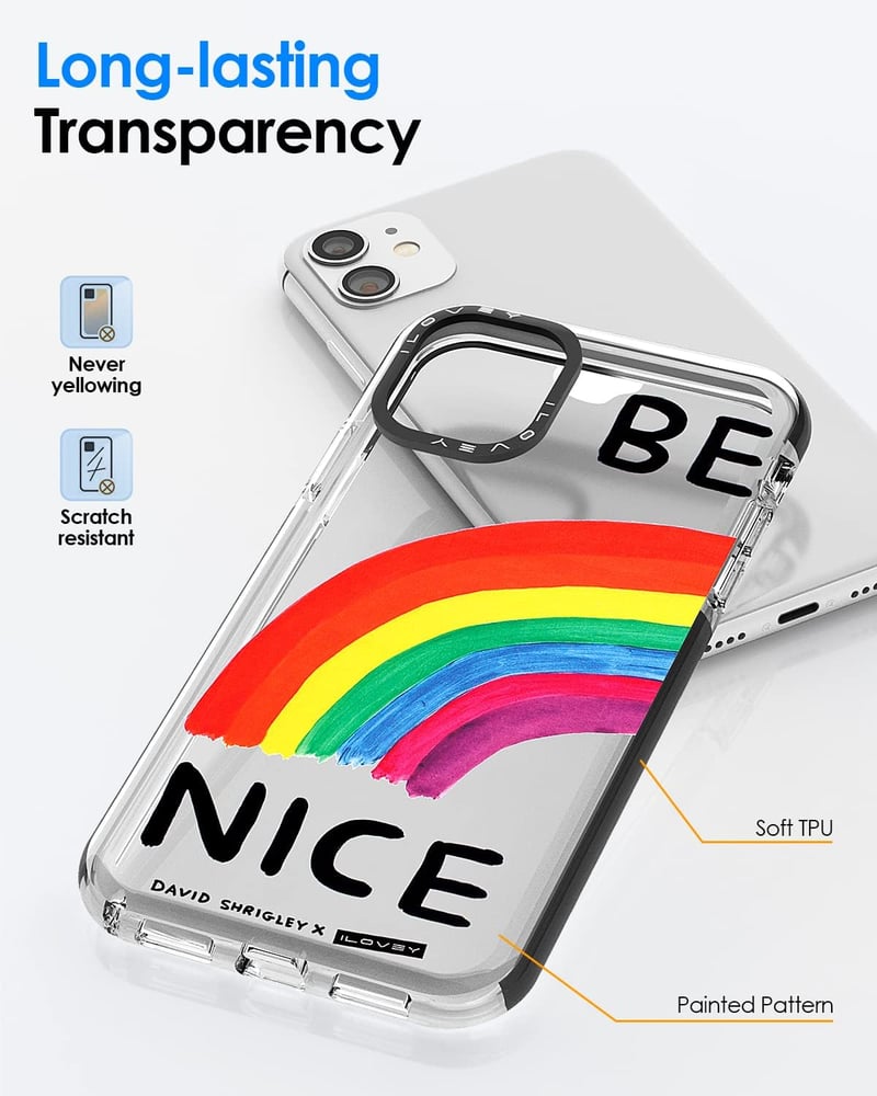 iPhone 11 Átlátszó Szilikon Tok "Be Nice" Felirattal és Szivárvány Mintával