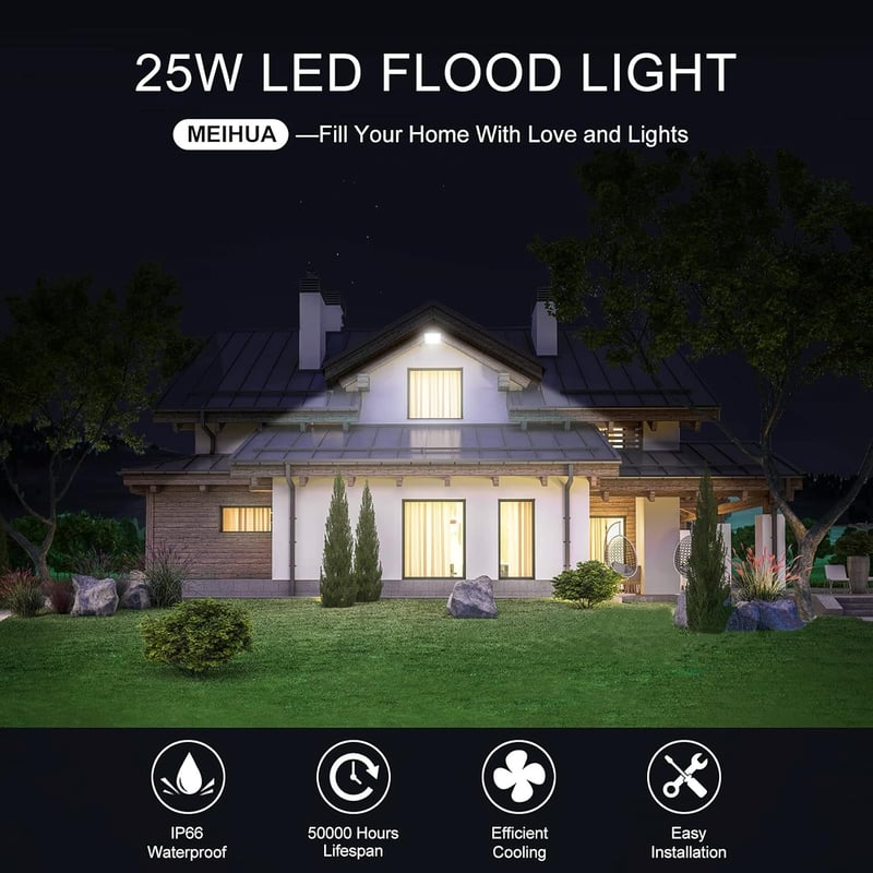 MEIHUA 35W-os LED reflektor, 3500LM, hidegfehér, kültéri, vízálló, IP66