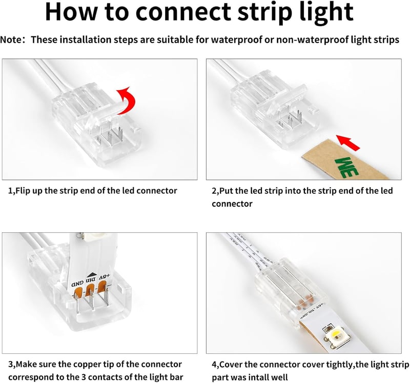 Aroidful 10 db LED szalag csatlakozó és 10 m hosszabbító kábel szett WS2811/WS2812B LED szalagokhoz