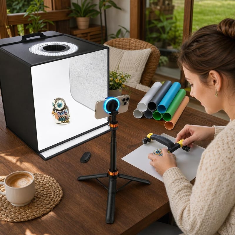 Foto studio set za mobitel: fotobox 216 LED + 6 pozadina + 162 cm stalak + daljinski + alat za obradu