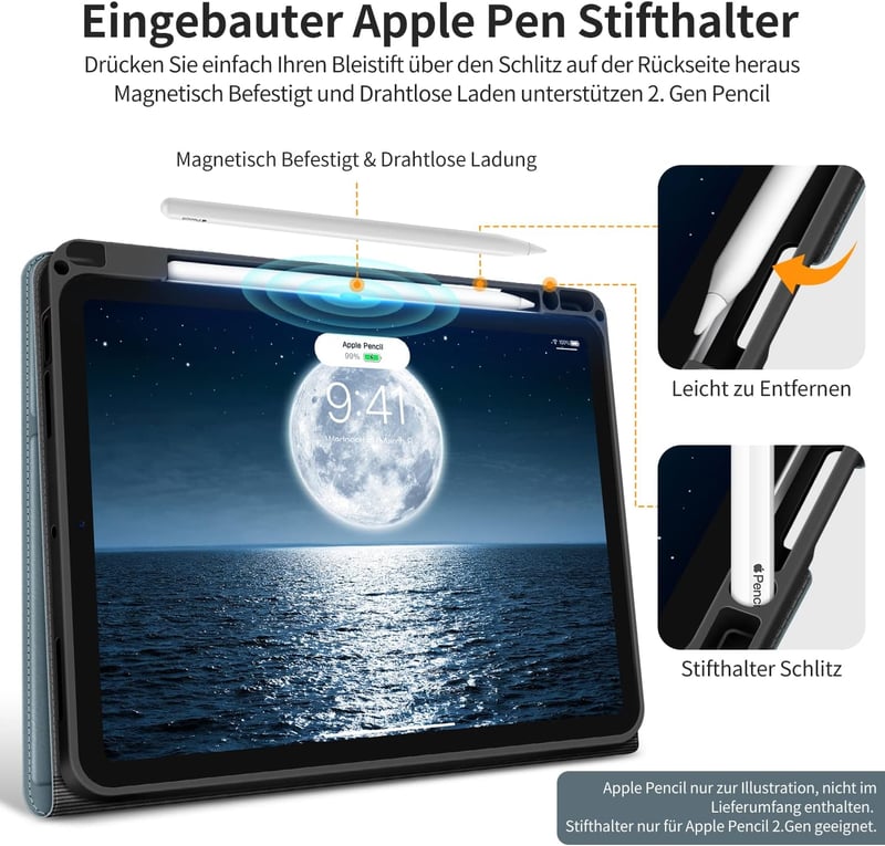 HOLIMET iPad Air 11/10,9" Tok M3/M2/6/5/4 Generációhoz, Apple Pencil Tartóval, Kék PU Bőr Védőtok, Automatikus Alvás/Ébresztés, Állítható Ál